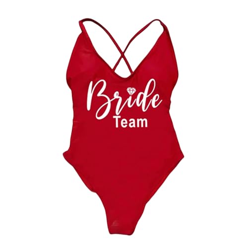 RLFOGQES Bikini Damen Brautparty Badebekleidung Frauen One Stück Badeanzug Braut Team Gepolstert Badeanzüge-Dwhite119-Rot-M von RLFOGQES