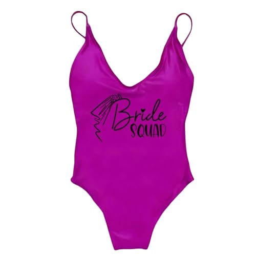 RLFOGQES Bikini Damen Gepolstert EIN Stück Badeanzug Briefdruck Bikini Bikini Badeanzug Sommerbodysuit-Dblack170-Purpur-L von RLFOGQES