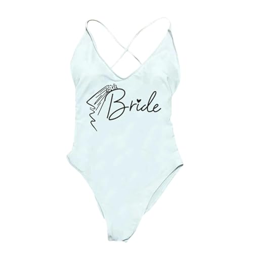 RLFOGQES Bikini Damen Gepolstert EIN Stück Badeanzug Briefdruck Bikini Bikini Badeanzug Sommerbodysuit-Dblack170B-White-L von RLFOGQES