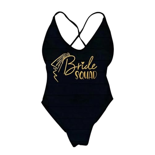 RLFOGQES Bikini Damen Gepolstert EIN Stück Badeanzug Briefdruck Bikini Bikini Badeanzug Sommerbodysuit-Dg170-Black-L von RLFOGQES