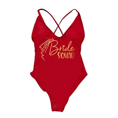 RLFOGQES Bikini Damen Gepolstert EIN Stück Badeanzug Briefdruck Bikini Bikini Badeanzug Sommerbodysuit-Dg170-Red-M von RLFOGQES