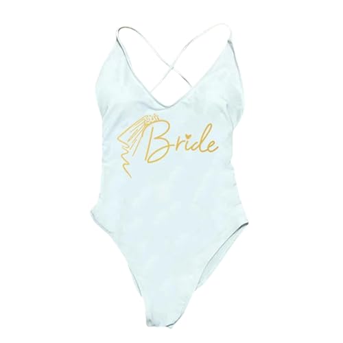 RLFOGQES Bikini Damen Gepolstert EIN Stück Badeanzug Briefdruck Bikini Bikini Badeanzug Sommerbodysuit-Dg170B-White-L von RLFOGQES