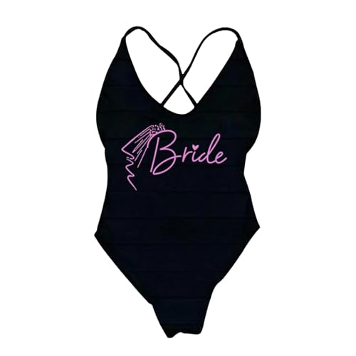 RLFOGQES Bikini Damen Gepolstert EIN Stück Badeanzug Briefdruck Bikini Bikini Badeanzug Sommerbodysuit-Dp170B-Schwarz-L von RLFOGQES