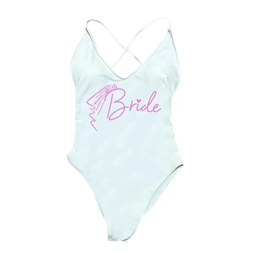 RLFOGQES Bikini Damen Gepolstert EIN Stück Badeanzug Briefdruck Bikini Bikini Badeanzug Sommerbodysuit-Dp170B-White-S von RLFOGQES