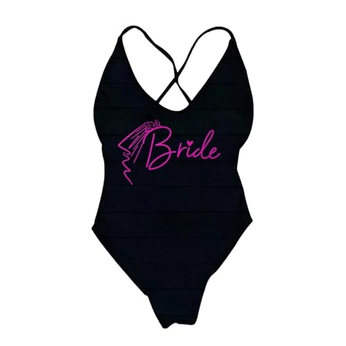 RLFOGQES Bikini Damen Gepolstert EIN Stück Badeanzug Briefdruck Bikini Bikini Badeanzug Sommerbodysuit-Dpurple170B-Black-L von RLFOGQES