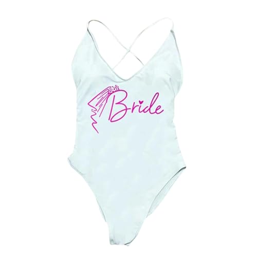 RLFOGQES Bikini Damen Gepolstert EIN Stück Badeanzug Briefdruck Bikini Bikini Badeanzug Sommerbodysuit-Dpurple170B-White-S von RLFOGQES