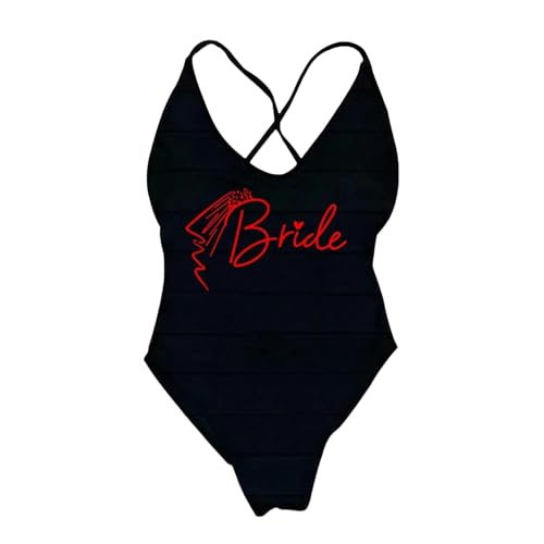 RLFOGQES Bikini Damen Gepolstert EIN Stück Badeanzug Briefdruck Bikini Bikini Badeanzug Sommerbodysuit-Dred170B-Schwarz-M von RLFOGQES