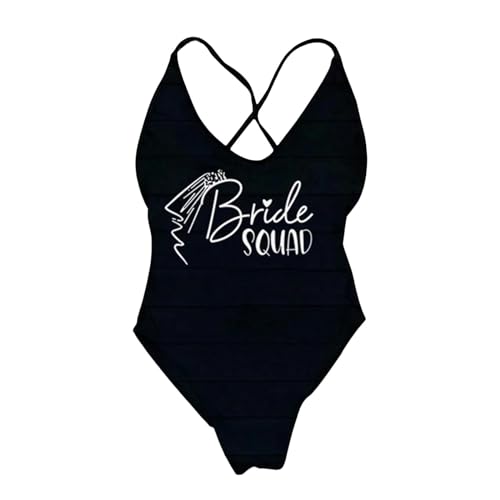 RLFOGQES Bikini Damen Gepolstert EIN Stück Badeanzug Briefdruck Bikini Bikini Badeanzug Sommerbodysuit-Dwhite170-Black-M von RLFOGQES
