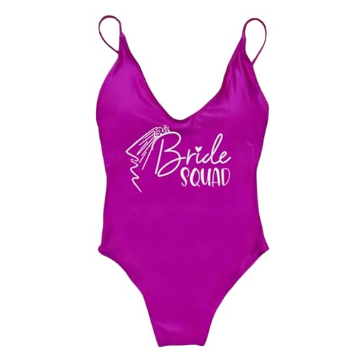 RLFOGQES Bikini Damen Gepolstert EIN Stück Badeanzug Briefdruck Bikini Bikini Badeanzug Sommerbodysuit-Dwhite170-Purpur-S von RLFOGQES