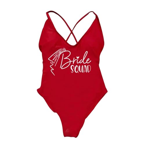 RLFOGQES Bikini Damen Gepolstert EIN Stück Badeanzug Briefdruck Bikini Bikini Badeanzug Sommerbodysuit-Dwhite170-Red-M von RLFOGQES
