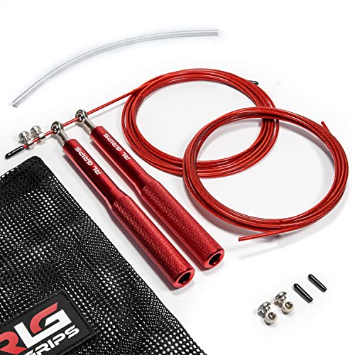 RL Grips® Aluminium Crossfit Springseil mit rutschfestem Griff - Springseil mit 2 mm Kabel - Seilspringen für Cardio, Jump Rope Gym (Rot (Springseil + Ersatzteile)) von RLG RL GRIPS