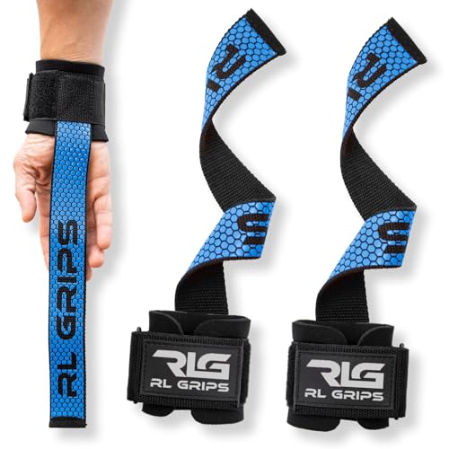 RL Grips® Straps mit Handgelenkbandage für Gewichtheben und Powerlifting im Fitnessstudio - Haltegriffe für den Rücken mit Handgelenkschutz - Fitnessgriffe für Kreuzheben und Bodybuilding (Blau) von RLG RL GRIPS