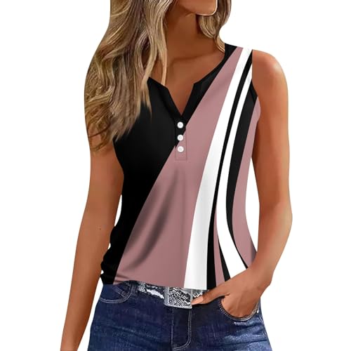 RMBLYfeiye Trachtenbluse Damen Weißes T-Shirt Locker T Shirt Vatertag V-Ausschnitt Blumen Bedruckt Henley Tops Ärmellos Achselshirts Schwarzes Tshirt von RMBLYfeiye