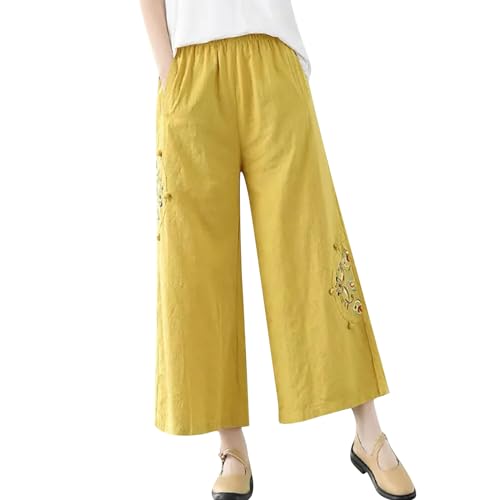 RMBLYfeiye Sale Angebote Damen Hosen Sommer Damen Jogginghose Pyjama Hosen Damen 3/4 Leggings Mädchen Haremshose (Gelb, 4XL) von RMBLYfeiye