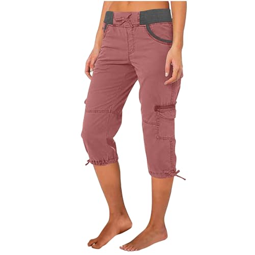 RMBLYfeiye Leggings Damen Jeans Stretch Cargo Hosen Elastische Taille 3/4 Hose High Waist Einfarbiges Dreiviertel Swat Pants von RMBLYfeiye