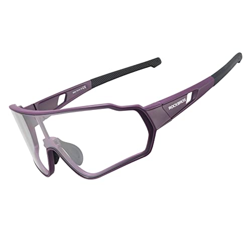 ROCKBROS Fahrradbrille Photochromatisch für Herren Frauen Fahrrad Sportbrille UV400-Schutz für Outdoor-Sport Angeln Golf Radfahren Laufen Lila von ROCKBROS