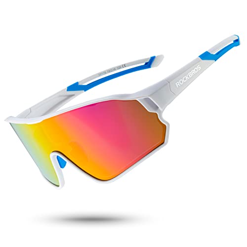 ROCKBROS Fahrradbrille Polarisierte Sonnenbrille Sportbrille Radbrille Herren Damen mit UV400-Schutz TR90-Rahmen für Outdoor-Sport Radfahren Laufen Weiß Blau von ROCKBROS