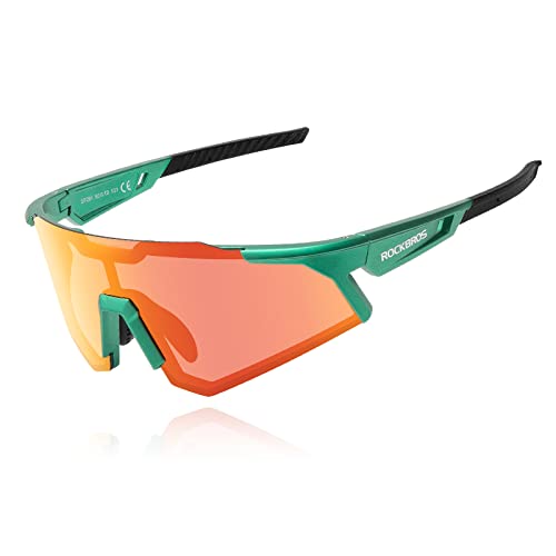 ROCKBROS Fahrradbrille Polarisierte Sportbrille Sonnenbrille Damen und Herren UV400 Schutz Winddicht für Outdoor-Sport Radfahren Angeln Laufen Golf Grüner Rahmen von ROCKBROS