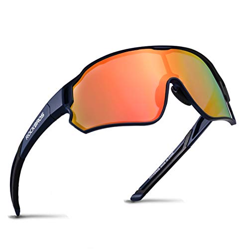 ROCKBROS Fahrradbrille Polarisierte Sportsbrille HD Bunte Sonnenbrille mit UV-Schutz Winddicht Radsportbrille für Radfahren Laufen Angeln Golf Wandern Herren Damen Dunkelblau von ROCKBROS
