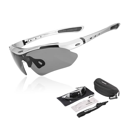 ROCKBROS Fahrradbrille Polarisiert Brille Sonnenbrille Herren/Damen UV 400 mit Kopfband für Brillenträger Outdoorsport Laufen MTB Silber von ROCKBROS