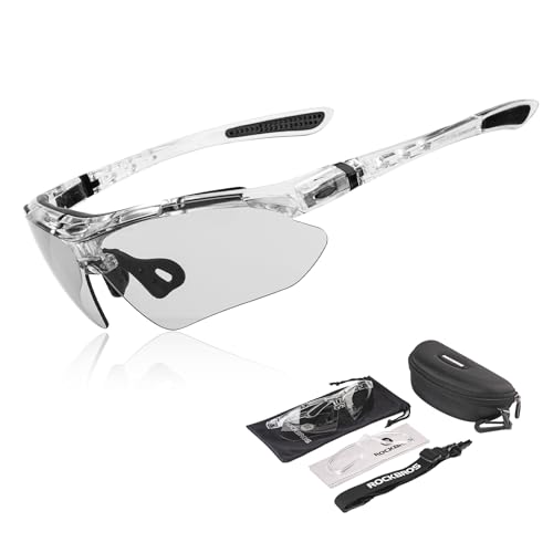 ROCKBROS Fahrradbrille Selbsttönend Brille Sonnenbrille Herren/Damen UV 400 mit Kopfband für Brillenträger Outdoorsport Laufen MTB Transparent von ROCKBROS