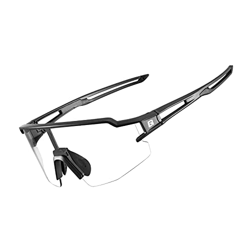 ROCKBROS Fahrradbrille UV 400 Sonnenbrille Photochromatisch Brille Klar Winddicht Sportsbrille für Outdoor Radfahren Angeln Golf Herren Schwarz von ROCKBROS