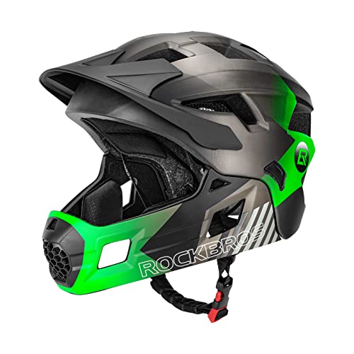 ROCKBROS Kinderhelm Integriert Fahrradhelm Kinder Jugend Fullface Helm mit Abnehmbarem Kinnschutz BMX MTB Downhill Helm S 48-54cm M 53-58cm von ROCKBROS