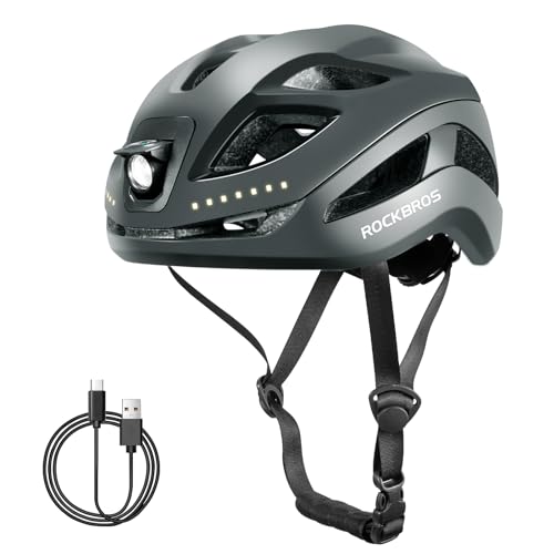ROCKBROS Fahrradhelm mit Licht, MTB Helm Herren Damen mit USB 1800 mAh Atmungsaktiv 58-60 cm Ti von ROCKBROS