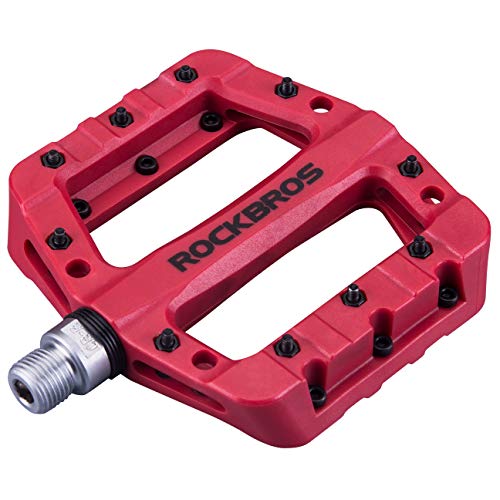 ROCKBROS Fahrradpedale MTB Flat Pedale, rutschfeste Plattformpedale mit Edelstahl-Pins, Kugellager & Graphit-DU, Robustes Nylon, 9/16 Zoll Pedale für Mountainbike, Trekking, Citybike von ROCKBROS