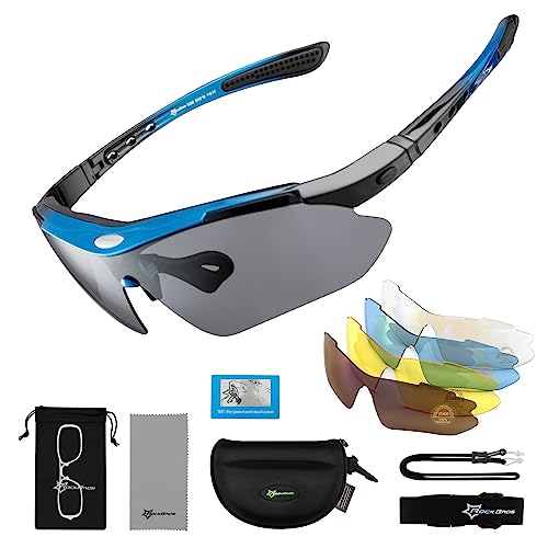 ROCKBROS Fahrradbrillen Polarisierte Sonnenbrille mit 5 Wechselgläsern Damen Herren Sportbrillen Radbrille für Outdoor-Sport Radfahren Laufen Angeln von ROCKBROS