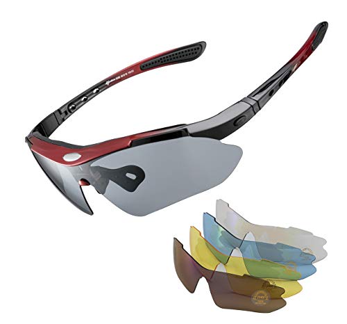 ROCKBROS Fahrradbrillen Polarisierte Sonnenbrille mit 5 Wechselgläsern Damen Herren Sportbrillen Radbrille für Outdoor-Sport Radfahren Laufen Angeln von ROCKBROS