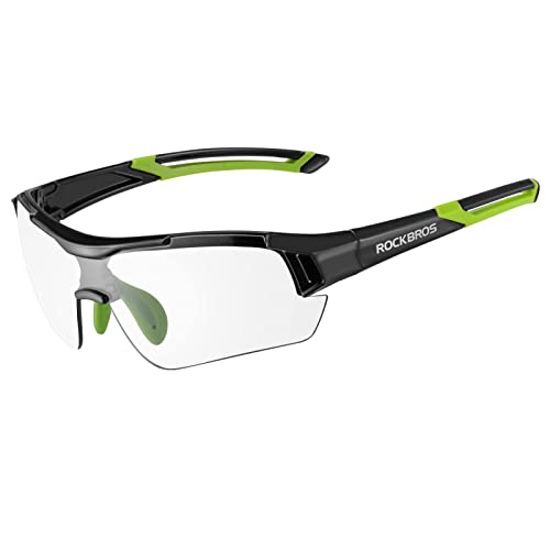 ROCKBROS Radbrille Sonnenbrille Photochromatische Polarisierte Brille Halbrahmen UV-Schutz Ultralleicht(Grün) von ROCKBROS