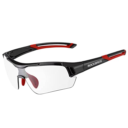 ROCKBROS Radbrille Sonnenbrille Photochromatische Polarisierte Brille Halbrahmen UV-Schutz Ultralleicht(Rot) von ROCKBROS