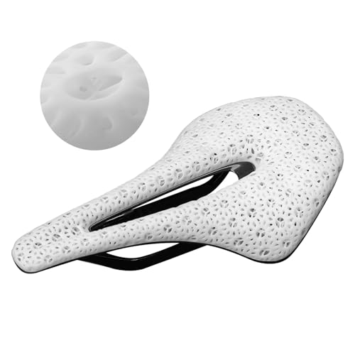 ROCKBROS Rennradsattel Fahrradsattel 3D Druck Carbon Fahrrad Sättel Ultraleicht Atmungsaktiver Stoßdämpfender Ergonomischer Fahrradsitz für Rennrad MTB BMX Damen & Herren Weiß von ROCKBROS