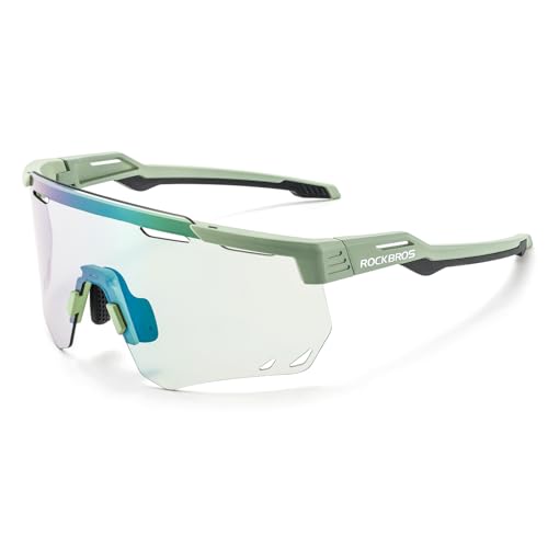 ROCKBROS Selbsttönend Sonnenbrille Fahrradbrillen Photochromatische Sportbrille für Damen und Herren UV400 Schutz TR90 Rahmen Radsport Grün von ROCKBROS