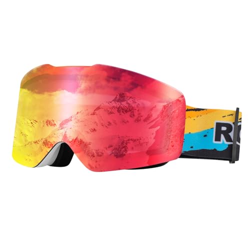 ROCKBROS Skibrille, Snowboard Brille für Herren Damen Schneebrille Anti-Fog UV-Schutz Helmkompatible Polarisierte Sportbrille Skifahren Weiß von ROCKBROS