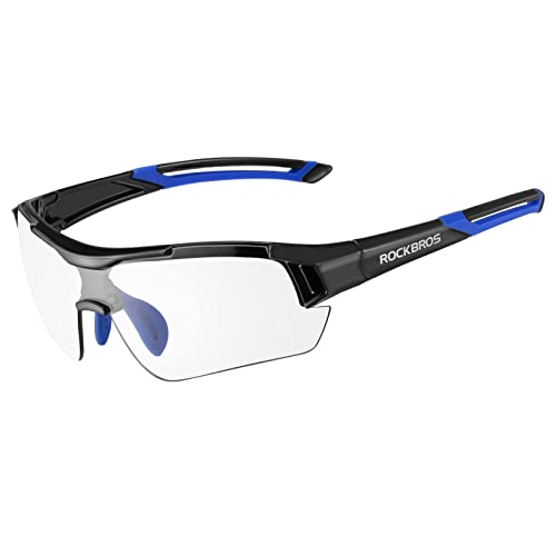 ROCKBROS Radbrille Sonnenbrille Photochromatische Polarisierte Brille Halbrahmen UV-Schutz Ultralleicht(Blau) von ROCKBROS