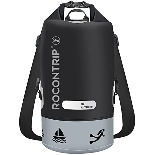 ROCONTRIP Premium Waterproof Bag, Sack with Long Adjustable Shoulder Strap Included, Perfect for Kayaking Boating Canoeing Fishing Rafting Swimming Camping Snowboarding (Schwarz, 25L) von ROCONTRIP