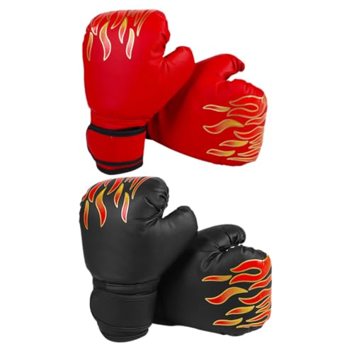 ROMISBABA 2 Paare Boxhandschuhe PU Material Atmungsaktiv Verstellbar Thai Kickboxhandschuhe für Jungen Mädchen Sparring Training Bequeme Passform Cartoon Design Schwarz Rot von ROMISBABA