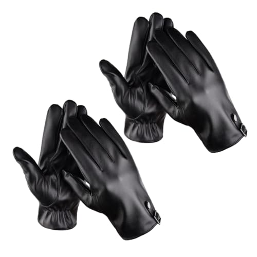 ROMISBABA 2 Paare Herren Lederhandschuhe Winter Warm Gefüttert Winddicht Reithandschuhe Touchscreen Geeignet für Outdoor Skifahren Klettern von ROMISBABA