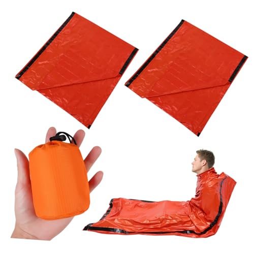 ROMISBABA 2 Stück Notfall Schlafsack Ultraleicht Wärmeisolierend Camping Schlafsäcke mit Aufbewahrungstasche für Outdoor Survival und Trekking bei Kalten Temperaturen von ROMISBABA