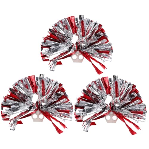 ROMISBABA 3 Stück Teiliges Pompons Handpompoms Sport Cheerleading Prop Langlebig Wiederverwendbar Rot Silber für Tanz Wettkampf Zusammenhalt von ROMISBABA
