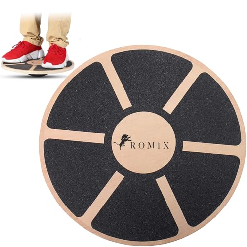 ROMIX Premium Balance Board Holz, Wackel Balancebrett, Durchmesser 40 cm, Physiotherapie Fitnessgerate Trainings Rutschfest Rund Körperübungs Gymnastik Sport Leistungssteigerung Rehabilitation von ROMIX