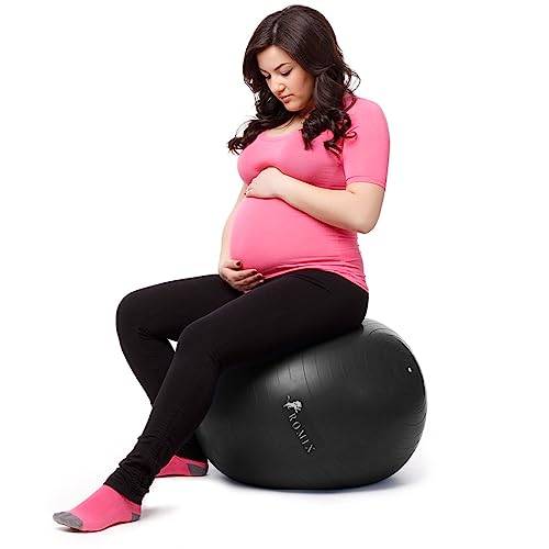 ROMIX Schwangerschaftsball, 55 cm, 65 cm, 75 cm, Anti-Burst, extra Dicker Gymnastikball mit Pumpe, Fitness, (Schwarz) von ROMIX
