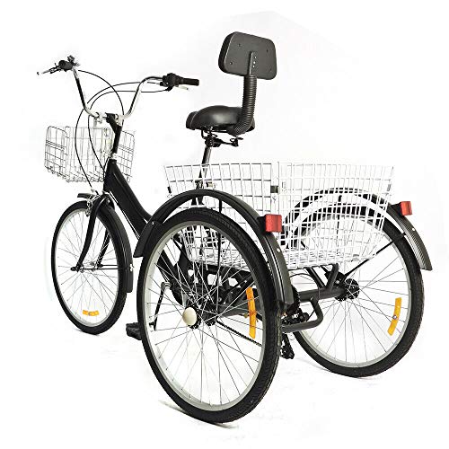 ROMYIX 24Zoll 7Gang Dreirad für Erwachsene mit Korb 3-Rad Erwachsene Senioren Dreirad Fahrrad Dreirad Cruiser Bikes für Outdoor-Sportarten (Nicht faltbar) von ROMYIX