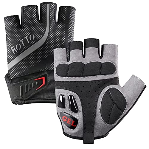 ROTTO Fahrradhandschuhe MTB Handschuhe Halbfinger Vollfinger für Herren Damen mit Gel und SBR-Polsterung (Schwarz-Grau(Halbfinger), S) von ROTTO