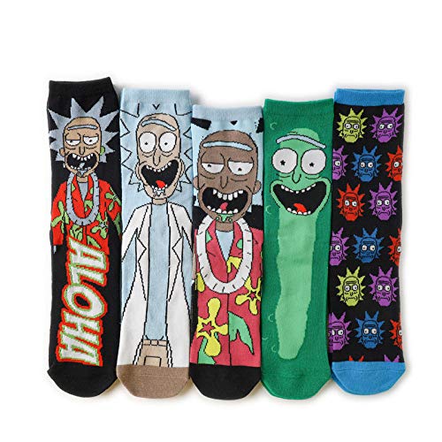 ROUNDER Baumwolle Cartoon Persönlichkeit Socken Rick und Morty Medium Tube Socken Anime Charakter Socken 5 Paar_Einheitsgröße von ROUNDER