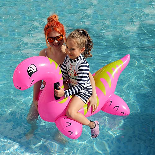 Aufblasbares Dinosaurier-Schwimmbecken-Spielzeug Ride-On Aufblasbares Schwimmbad-Strand-Schwimmer-Sommer-Wasser-Spaß-Floß-Floß für Kinder und Erwachsene (Pink) von ROUSKY