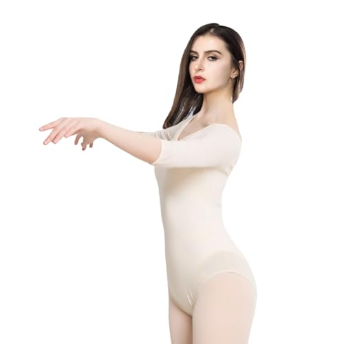 ROYAL SMEELA Damen Ballettanzug Halbarm Mesh Ballett Tanz Trikots Tanzkostüm Einfarbig Stretch Rückenfrei Gymnastik Body Trikot Tanzkleidung ballett body ballett trikot frauen ballerina tanz trikot von ROYAL SMEELA