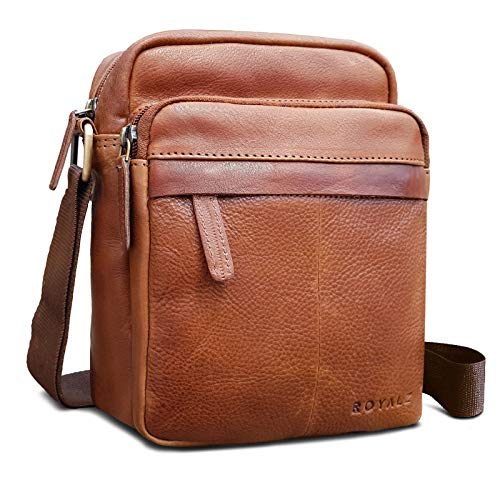 ROYALZ Echtleder Umhängetasche Herren Leder klein 'Phoenix' Moderne Vintage Schultertasche für Männer Ledertasche im kompakten Design Messenger Bag Seitentasche Crossbody, Farbe:Texas Braun von ROYALZ